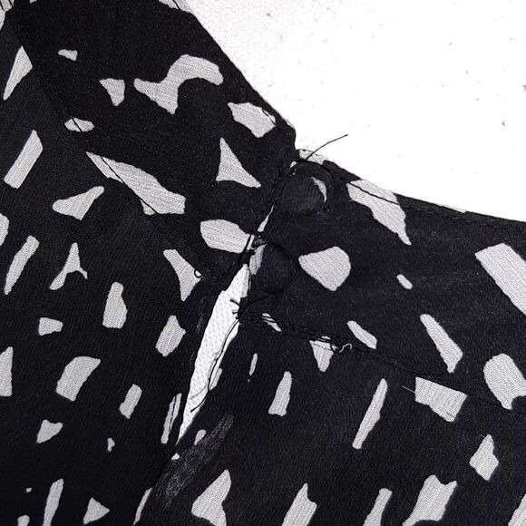 Merona Black and White Lined Tank Top with Ruffles and Buttons at Neck - Picture 4 of 8